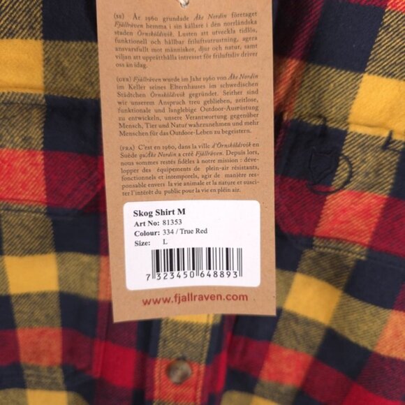 NWT FJALLRAVEN Flannel Shirt Red Plaid Skog Slim‎ Fit Long Sleeve Outdoor LARGE - Picture 14 of 16